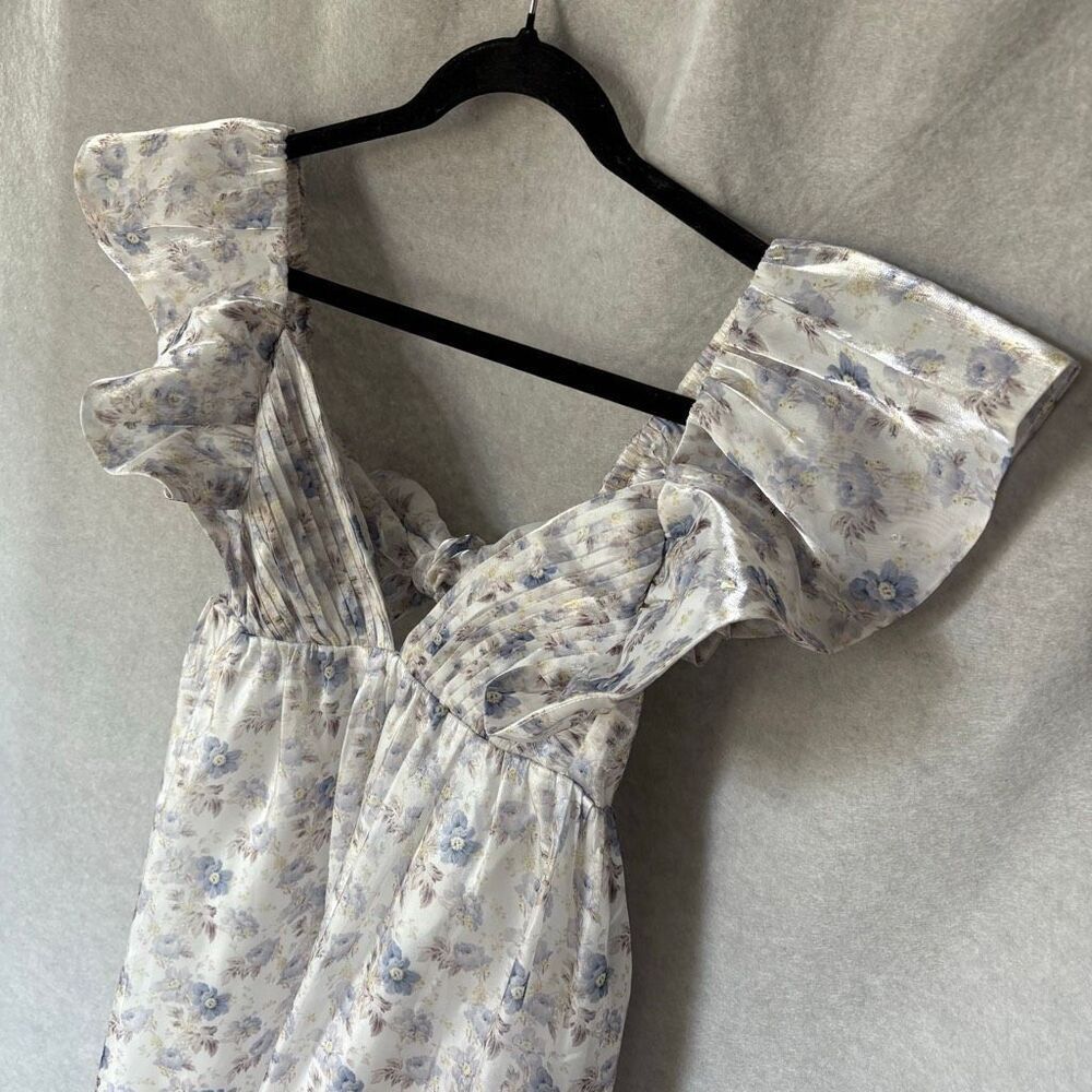 NEW Mable Mini Small Dress Floral Iridescent Babydoll Fairy Feminine Ruffle - Picture 4 of 8